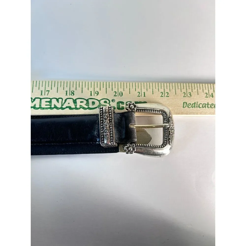 Talbots Women's NWOT Black Leather Silver Buckle Gardening Charm Belt Size XL